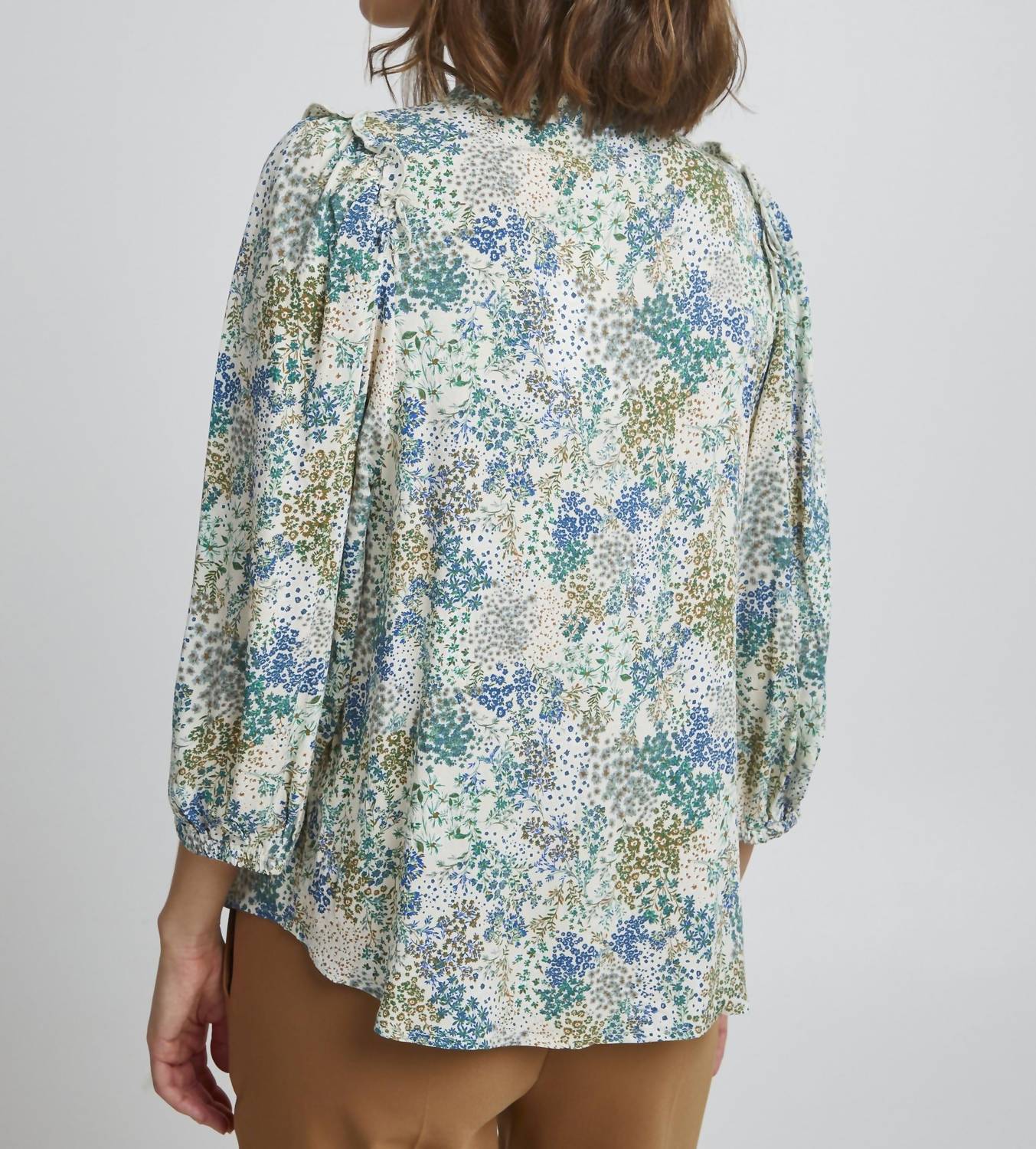 Fransa - Mandarin Collar Floral 3/4 Sleeve Blouse