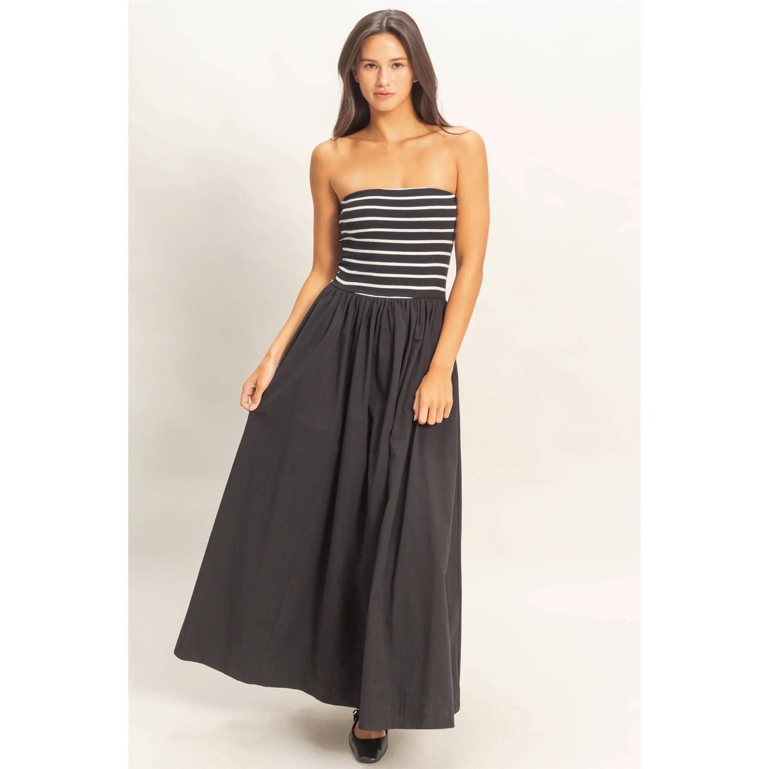 Hyfve - Striped Strapless Flowy Midi Dress