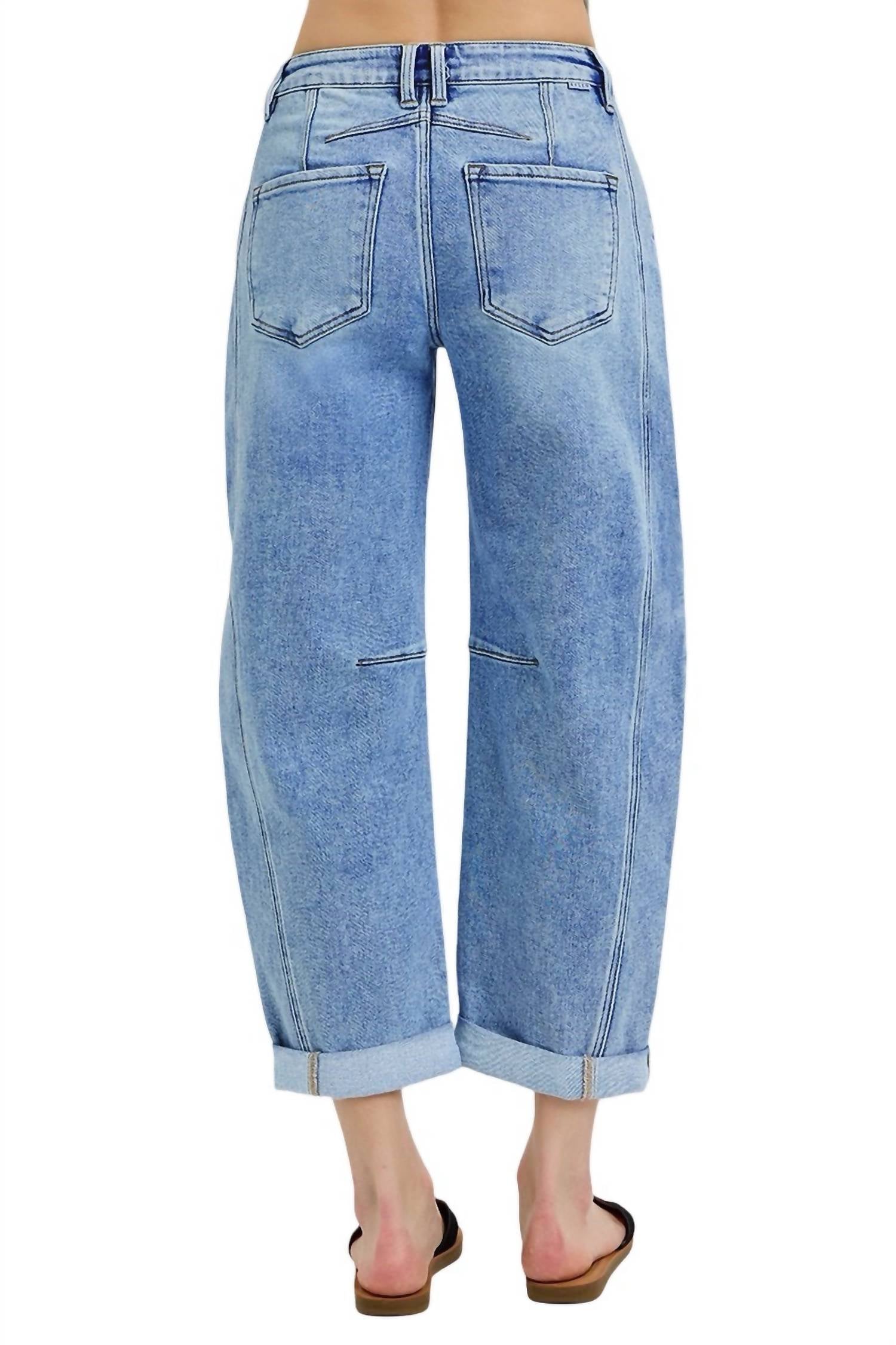 Risen - High Rise Boyfriend Cuffed Barrel Jeans