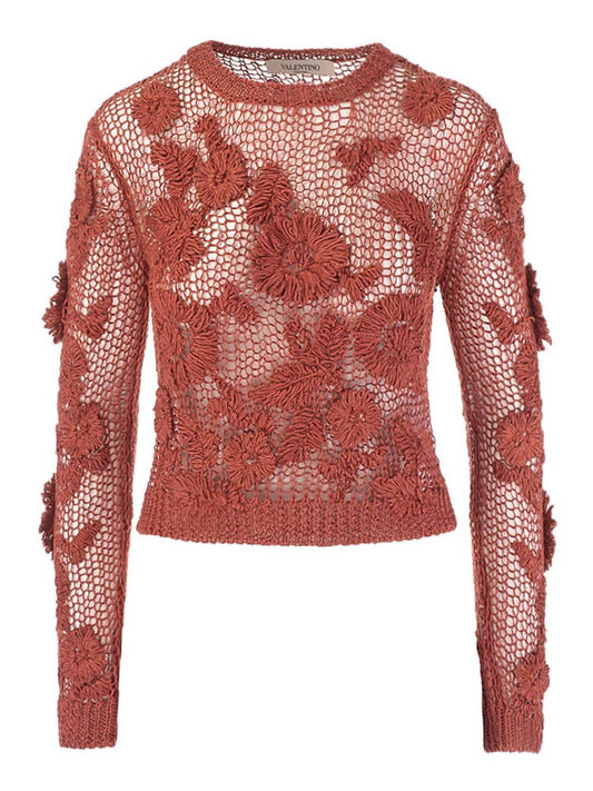 Valentino - Knit And Macramé Crewneck Sweater
