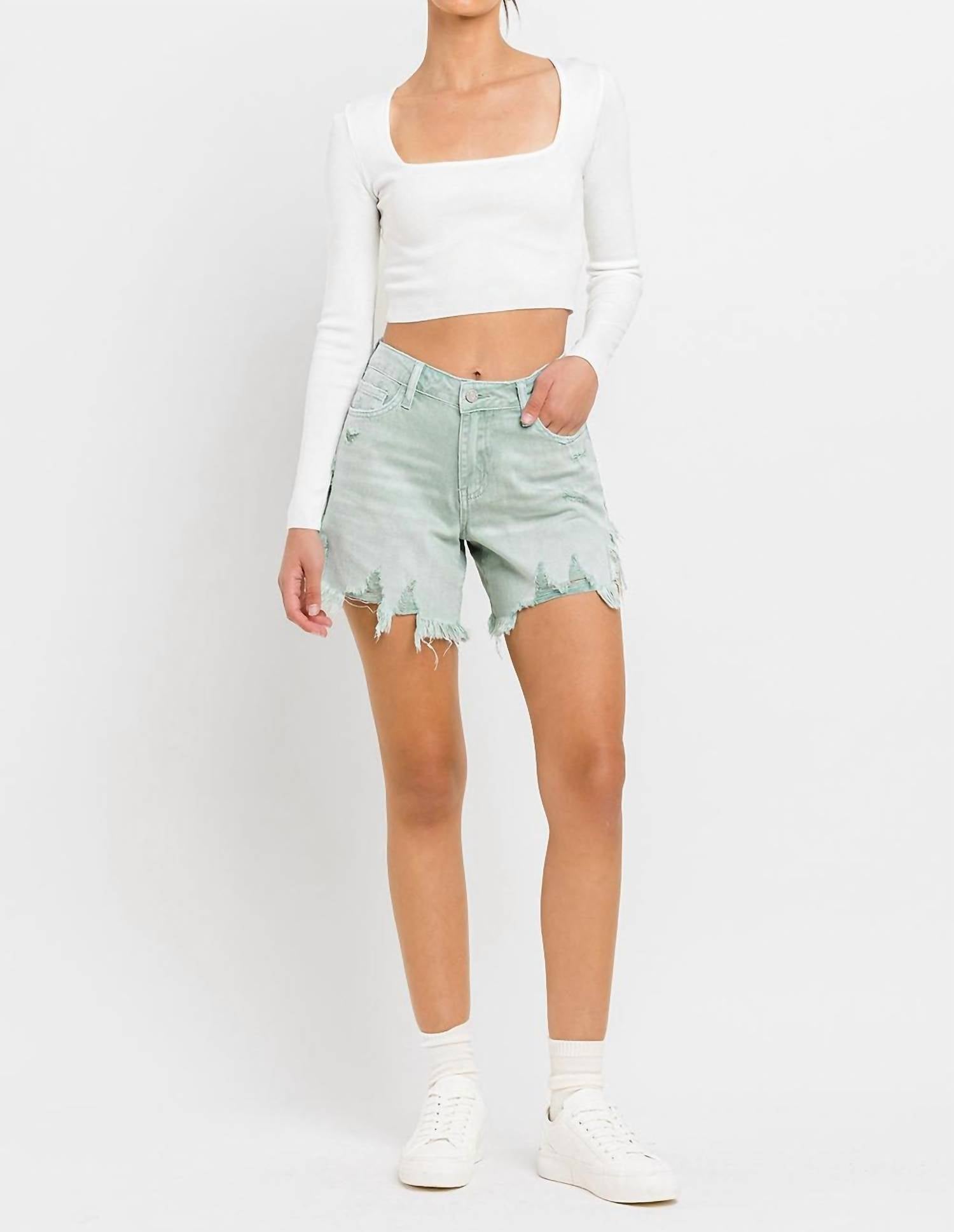 Vervet By Flying Monkey - High Rise Side Slit Denim Shorts
