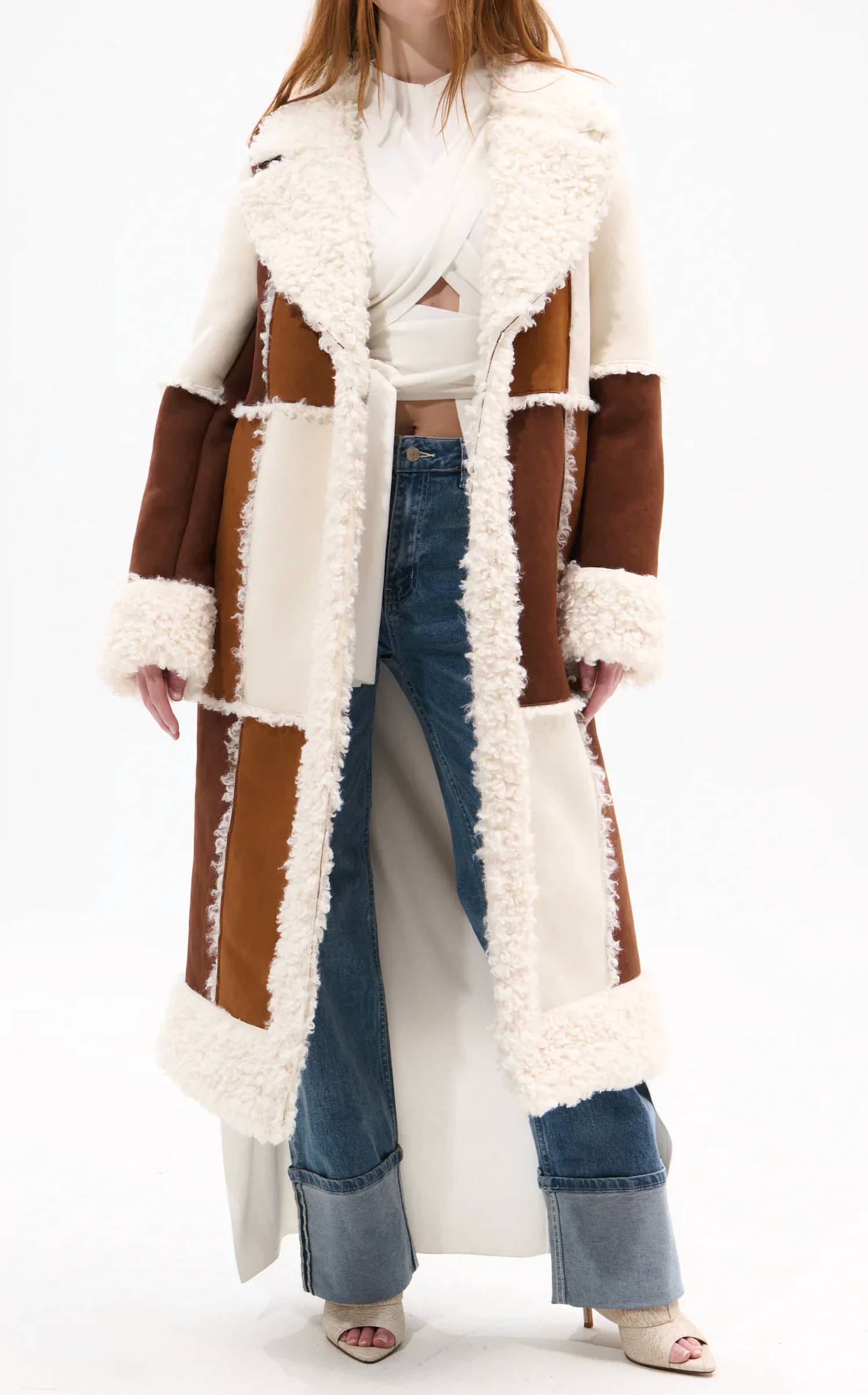 Azalea Wang - Telluride Faux Fur Patchwork Shearling Coat