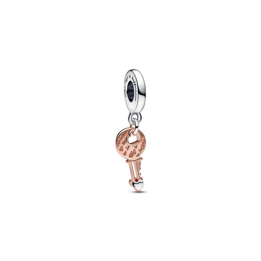 Pandora - Two-Tone Key & Sliding Heart Dangle Charm
