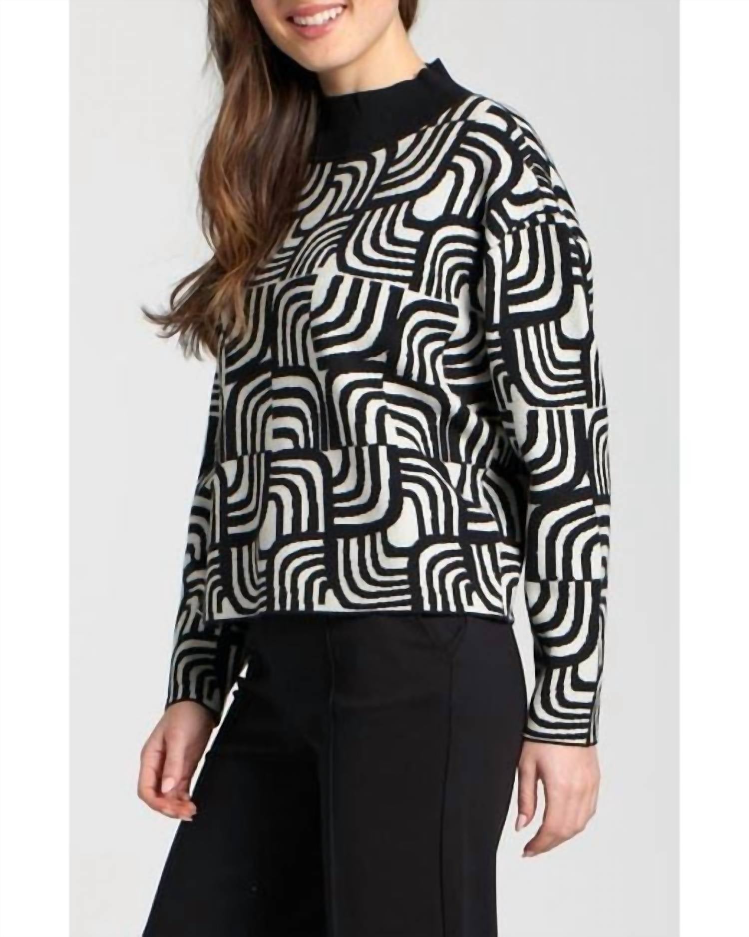 Apny - Jacquard Mock Neck Sweater