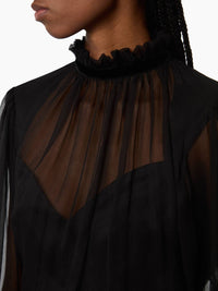 Nina Ricci - Ruffled High Neck Crinkled Silk Muslin Top