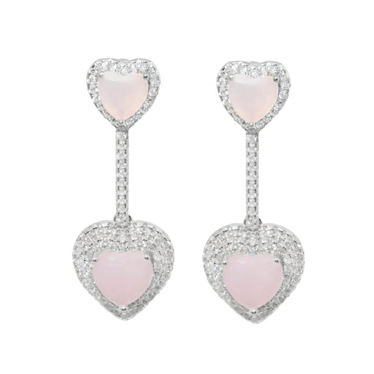 Allyanna Gifts - Women's Sterling Silver Cubic Zirconia Heart Halo Dangling Earrings