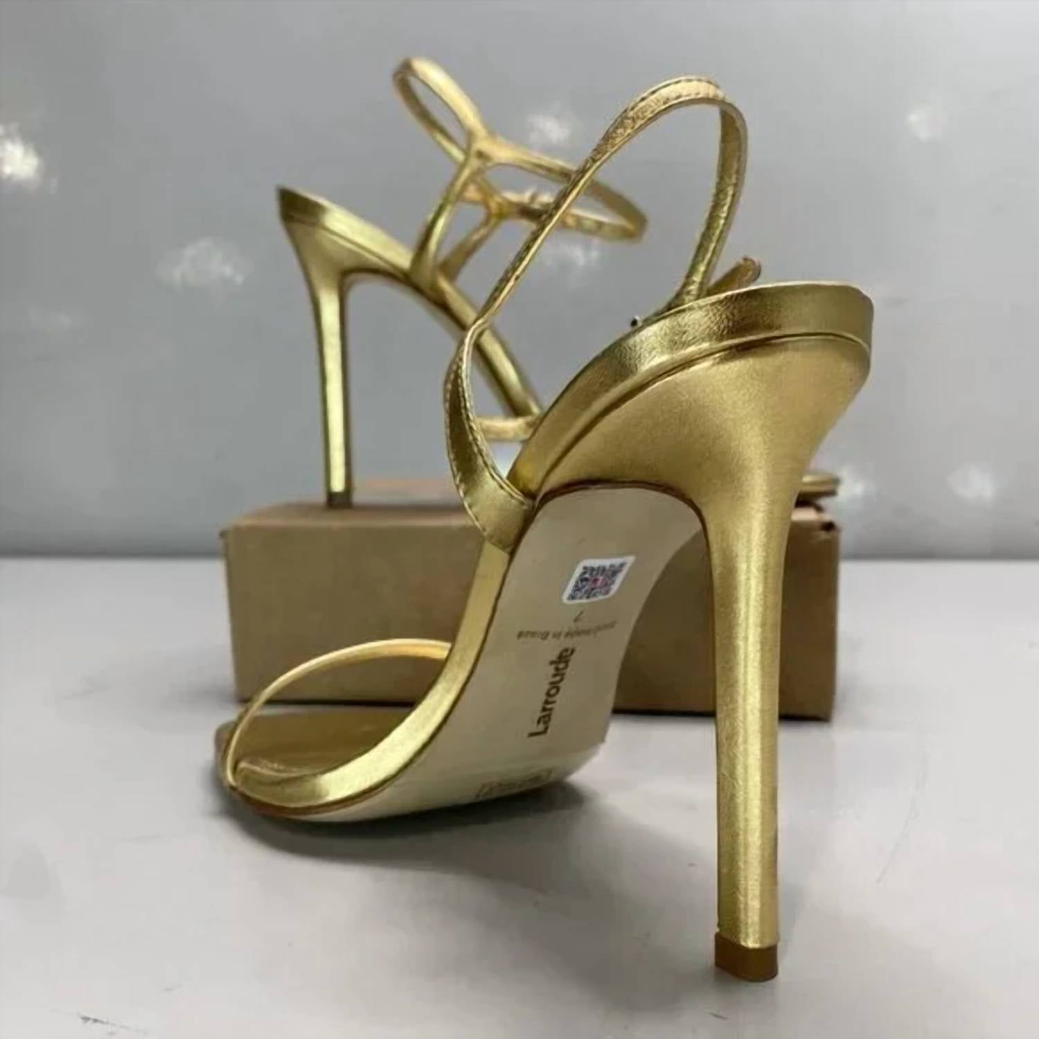 Larroude Women's Venus Stiletto Patent Leather Heel Sandals in gold - women's sandal - view 5