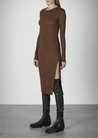 Enza Costa - Viscose Rib Crewneck Button Midi Dress