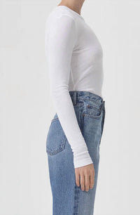 AGOLDE Shona Long Sleeve Tee Top in white - women's long sleeve top - detail view