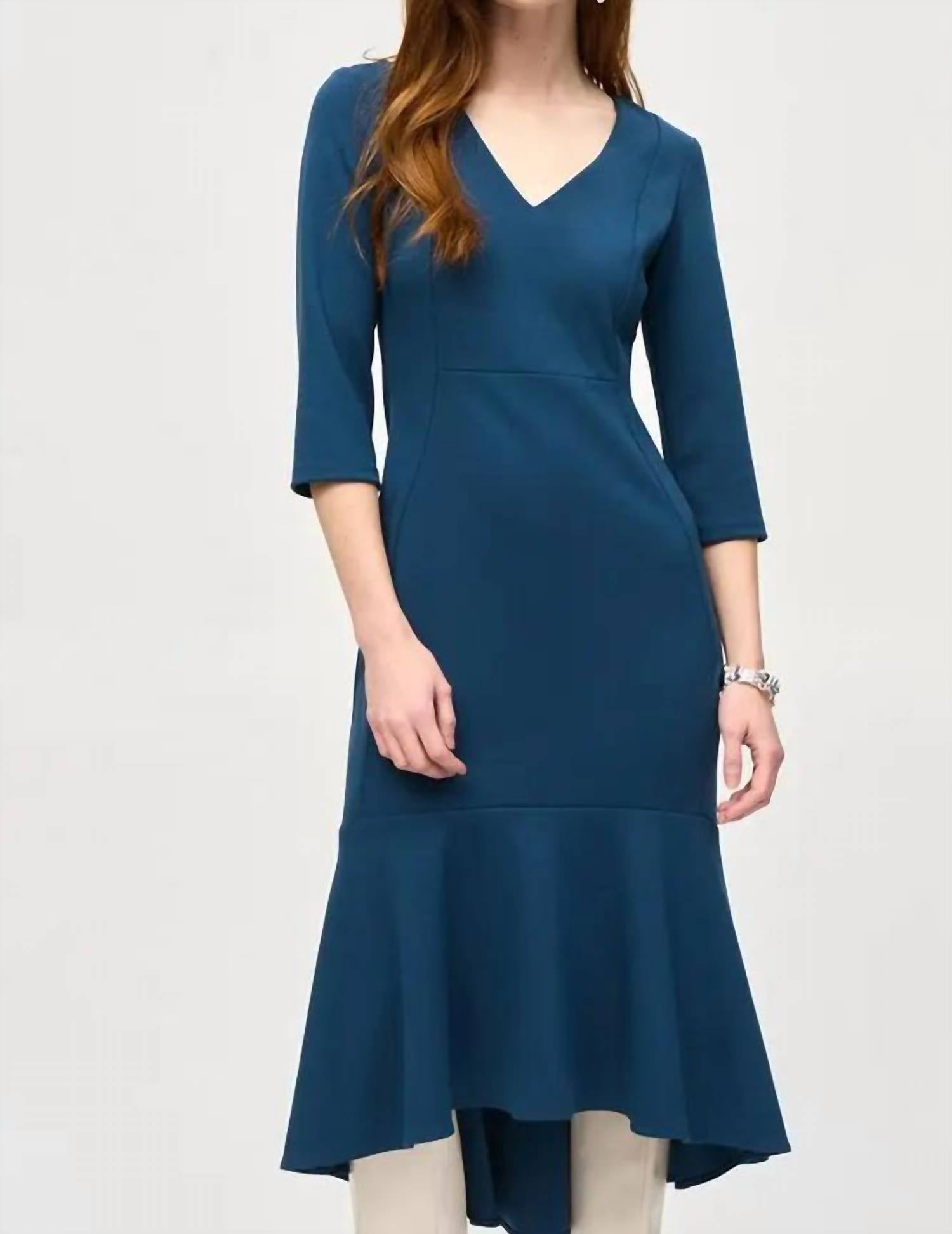 Joseph Ribkoff - Crepe Flounce V-neck Midi Dress