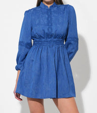 adelyn rae Salome High Collar Lace Mini Dress in blue - women's dress