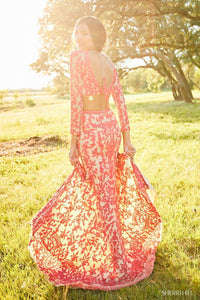 Sherri Hill Long Sleeve Sequin 2 Piece Formal Dress in nude coral - women's dress - detail view