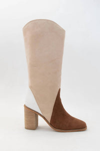 CCOCCI Women's Three Tone Color Block Heeled Boots in beige - women's shoe