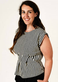 GLAM Classic Contrast Pleated Top in black white - women's blouse - alternate view