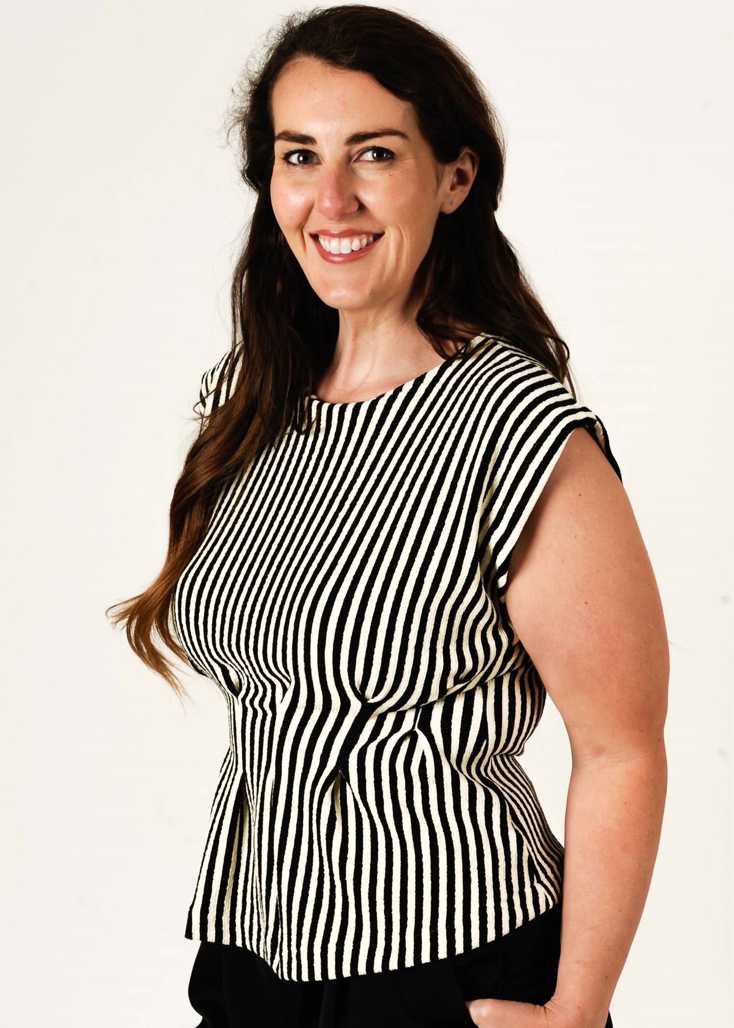 GLAM Classic Contrast Pleated Top in black white - women's blouse - alternate view