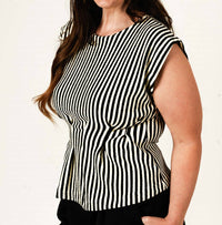 GLAM Classic Contrast Pleated Top in black white - women's blouse - detail view