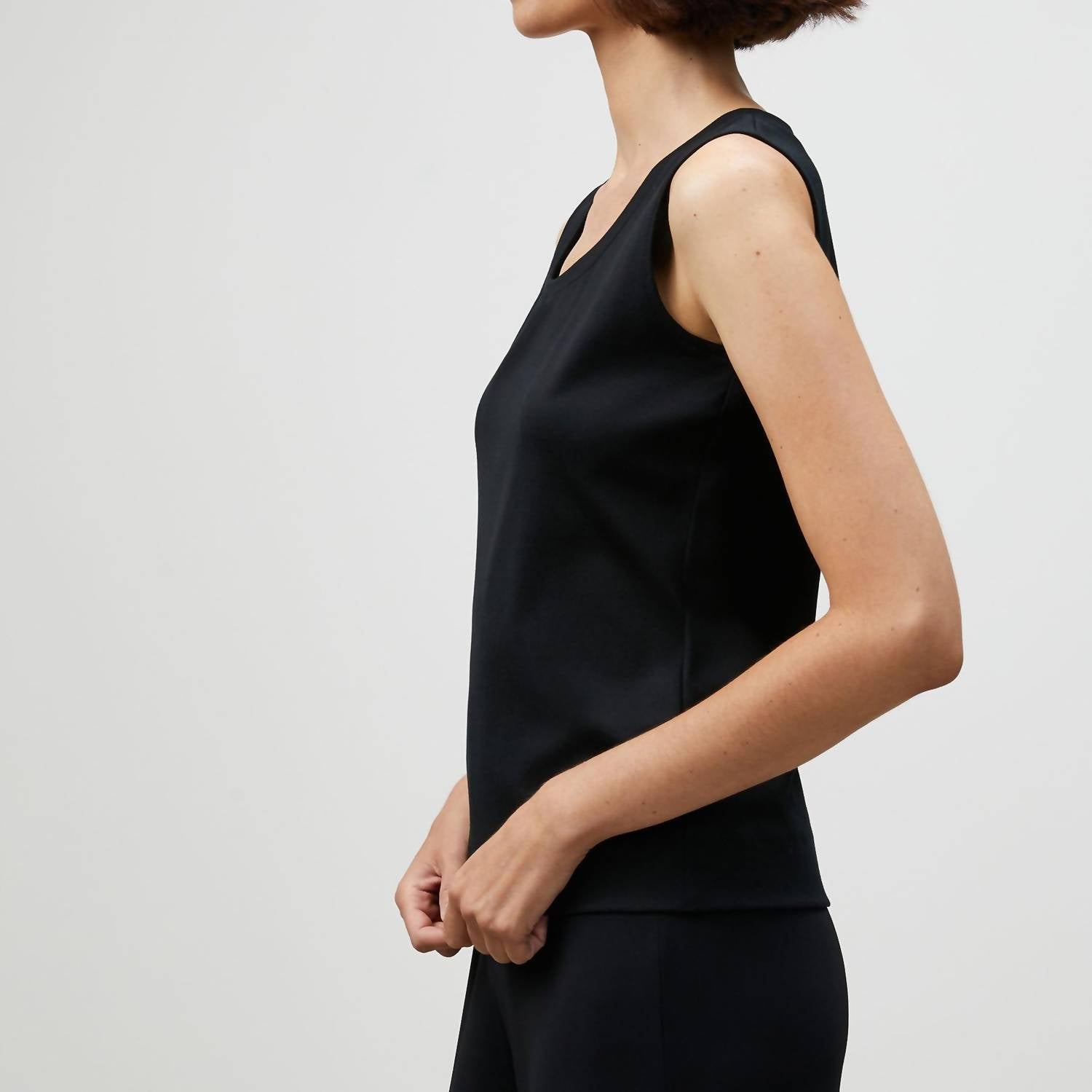 Lafayette 148 Cotton Rib Scoop Neck Tank Top in black - women's tank top - detail view
