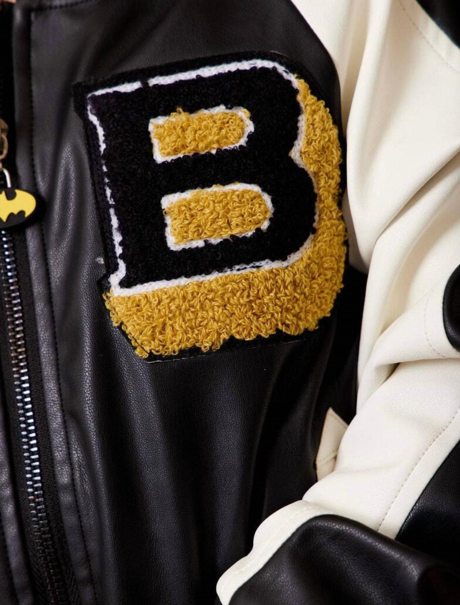 Lola + The Boys Boy's Batman-patched Leather Jacket in black - item - view 4