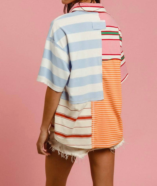 Bibi - Striped Color Block Pullover Shirt