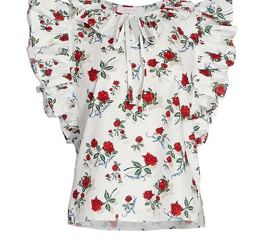 Women's DITA Cotton Poplin Floral Print Flutter Sleeve Blouse