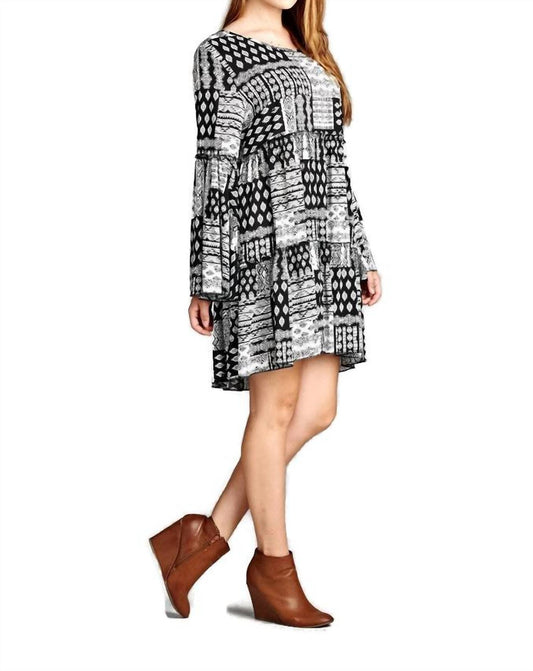 Velzera - Multi-Pattern Bell Sleeve Dress