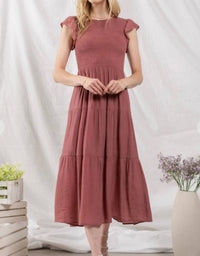 Blu Pepper - Samantha Tiered Flutter Sleeve Midi Dress