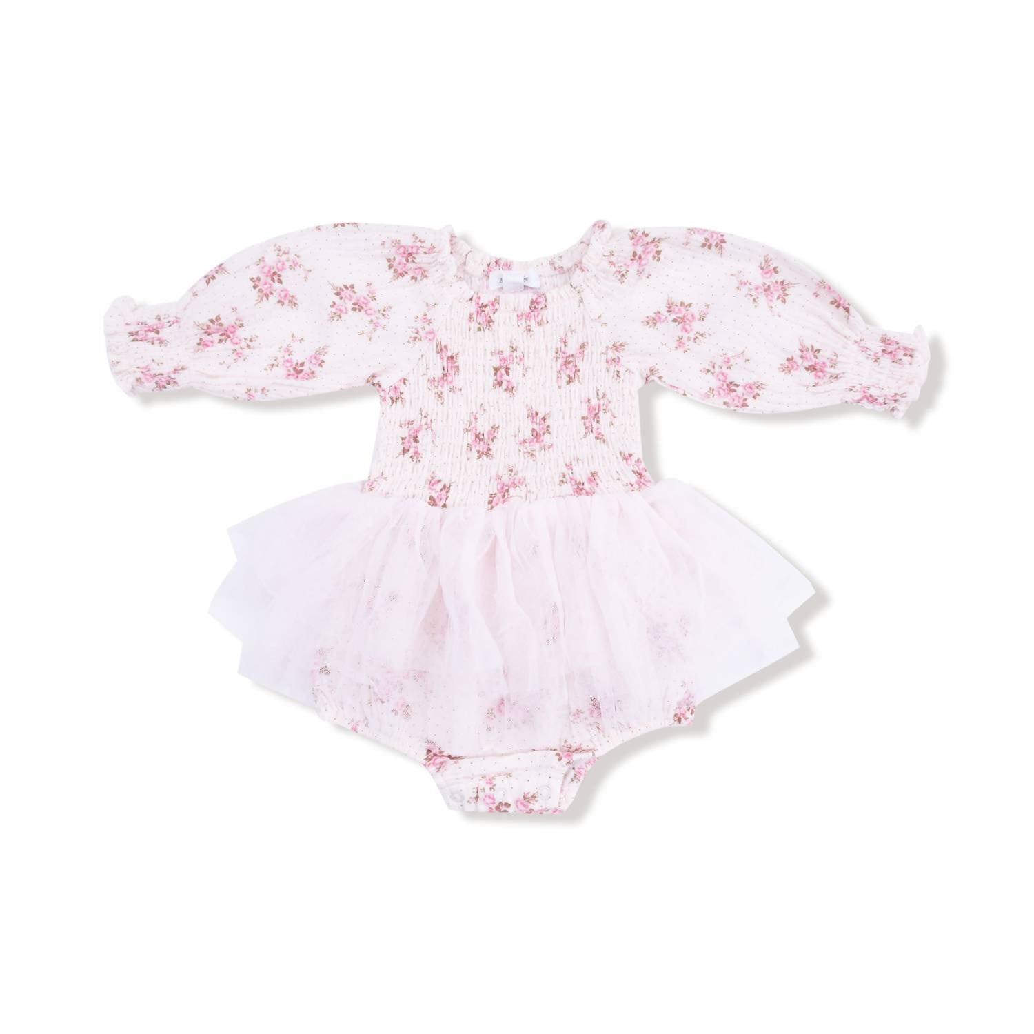 Angel Dear - Girl's Belle Rosette Dot Long Sleeve Smocked Bubble With Tutu