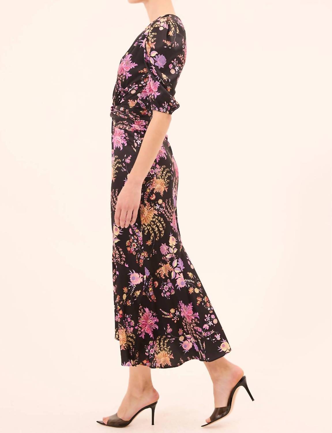 Misa Los Angeles Rosalie Wrap Midi Dress in dusted cluster - women's dress - detail view