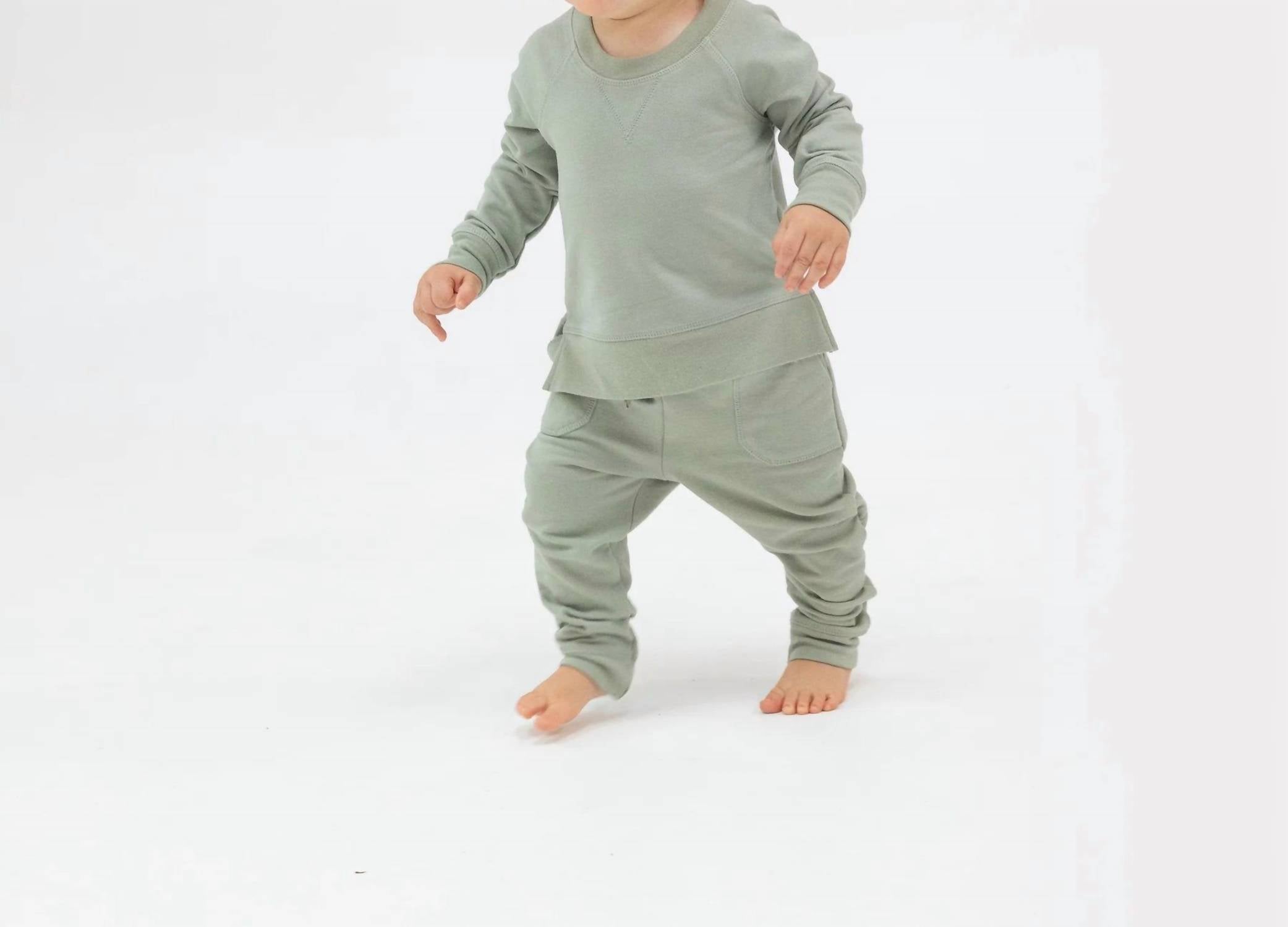 ANGEL DEAR French Terry Raglan And Jogger Set in desert sage - kids' sleepwear
