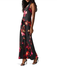 STEVE MADDEN Lara Satin High Neck Sleeveless Maxi Dress in blurry floral - women's dress - alternate view