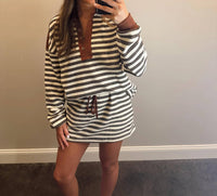 La Society - Cocoa Stripe Top And Skirt Set