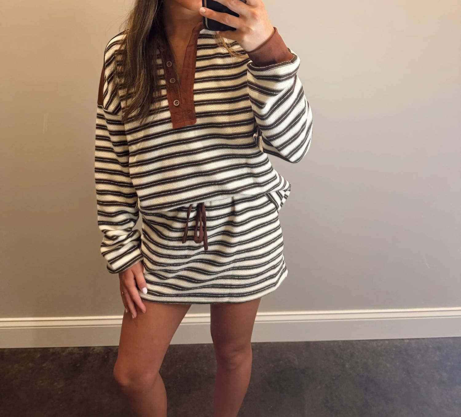 La Society - Cocoa Stripe Top And Skirt Set