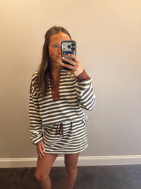 La Society - Cocoa Stripe Top And Skirt Set