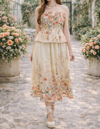 Entro - Floral Strapless Midi Dress