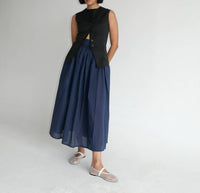 Sloan Cotton Voile Belted Midi Skirt in navy - women's skirt - detail view