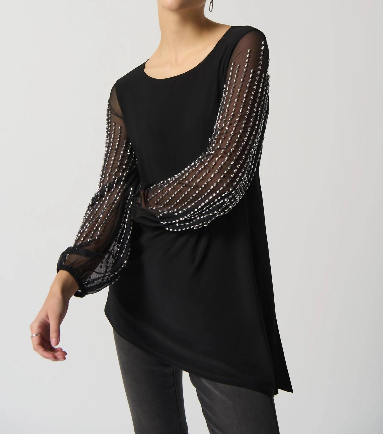 Joseph Ribkoff - Brena Puff Sleeve Asymmetrical Beaded Top
