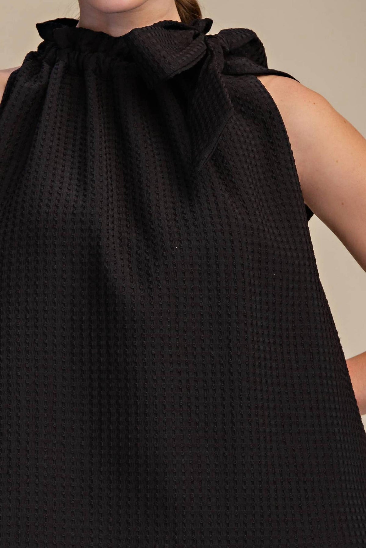 Glam - Ruffle Neck Tie Sleeveless Top