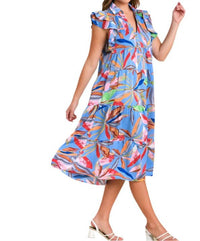 Umgee - Leaf Print Tiered Midi Dress