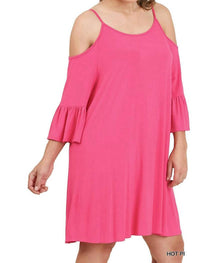 Umgee - Open Shoulder Ruffle Sleeve Dress