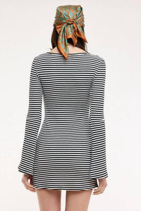 Sky to Moon Retro Breeze Striped Bell Sleeve Dress in black stripe - women's dress - detail view