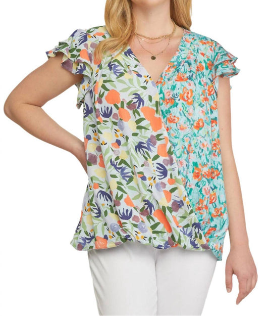 Entro - Mixed Print Surplice Top