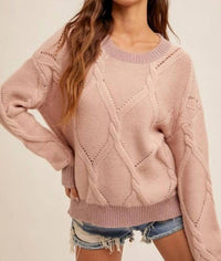 Hem & Thread - Round Neck Cable Knit Detail Sweater