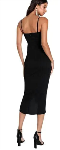 Lulus - V-neck Spaghetti Strap Pleated Faux Wrap Reinette Midi Dress