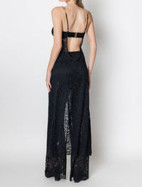 ZETAYE Lyric Lace Long Line Chain Top in black - women's blouse - detail view