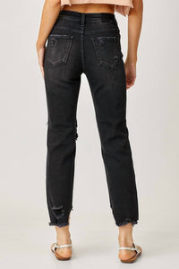 RISEN Mid-rise Crop Tapered Boyfriend Jeans in black - women's jeans - detail view