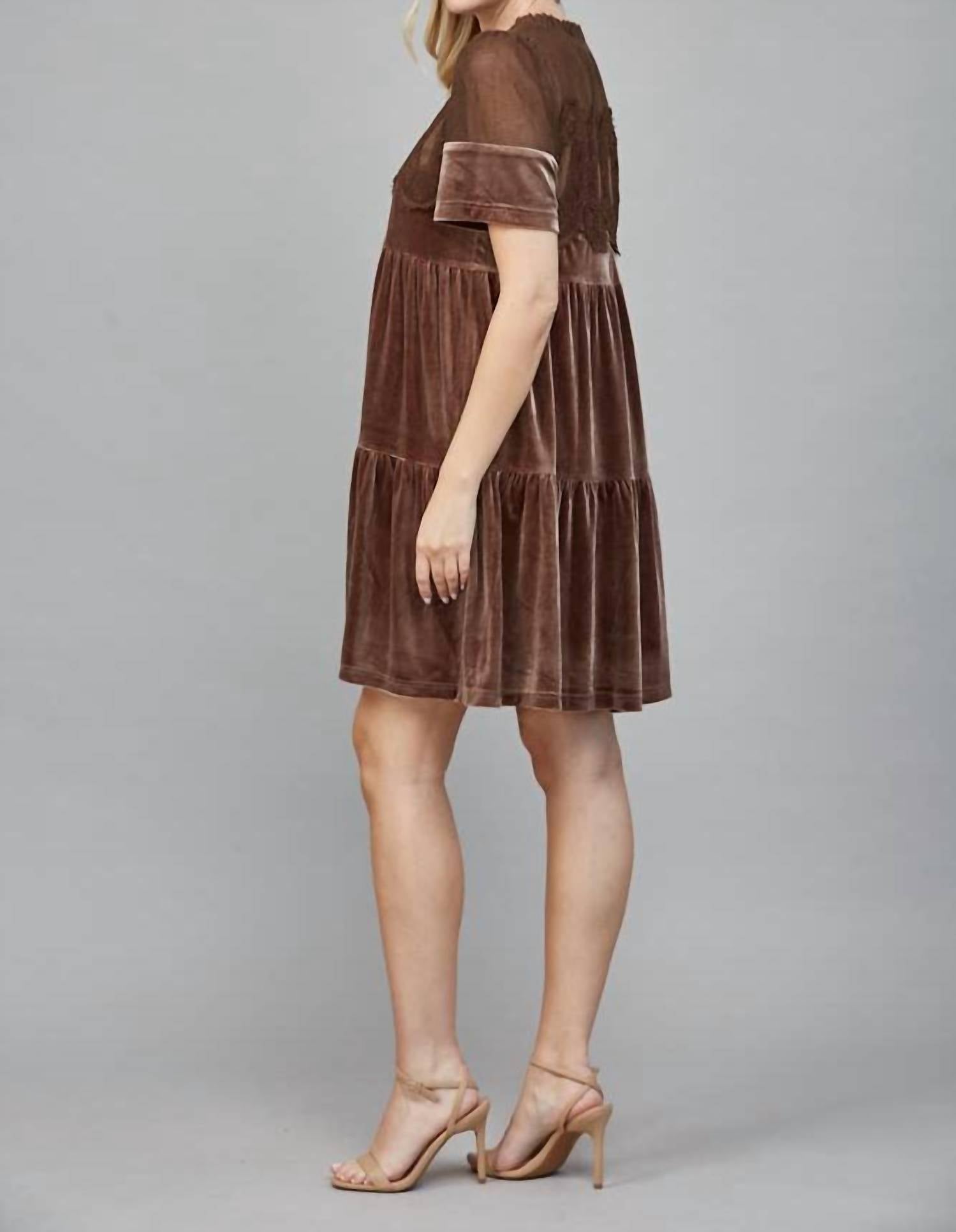 Fate - Contrast Sheer Mesh Intricate Lace Detail Mini Dress