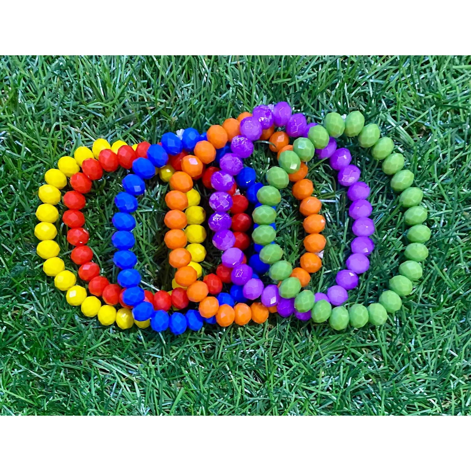 Sparkly South Wholesale Women's Six Pieces Faceted Bead Stretch Bracelet Set in multicolor - women's jewelry - detail view
