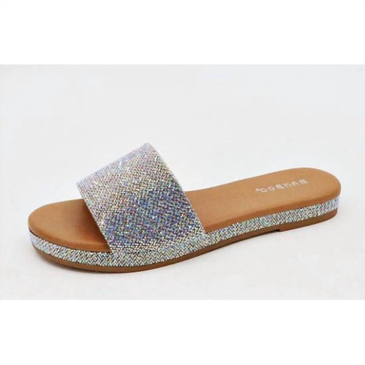 Bamboo - Women's Iridescent Rhinestone Wide Strap Sandals