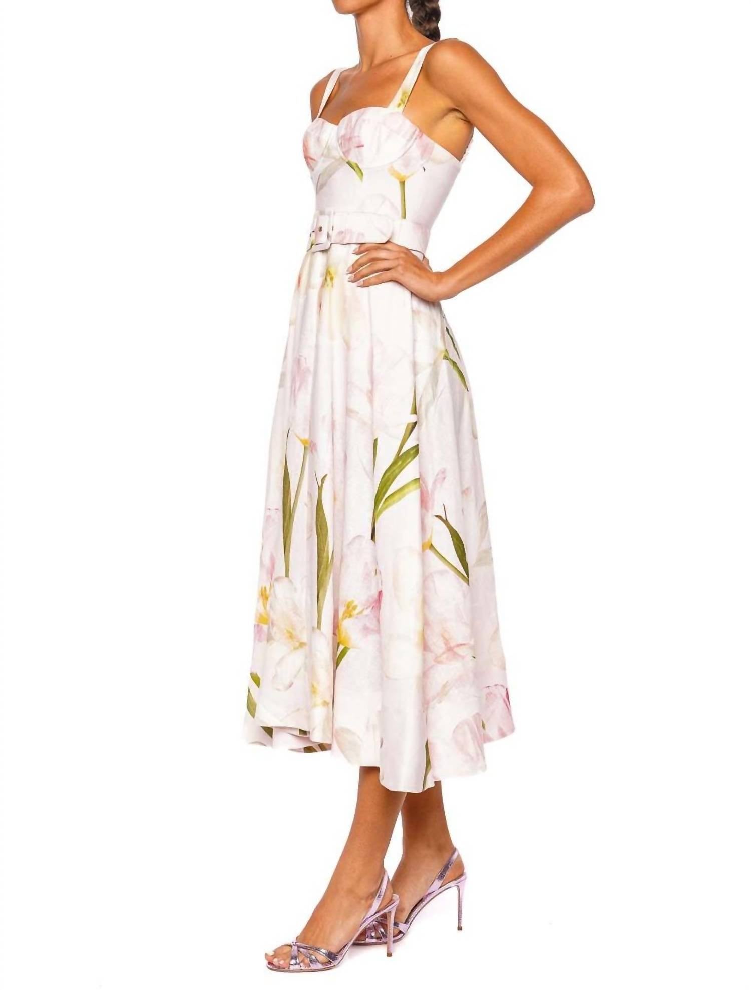 Cara Cara Calypso Floral Bustier Linen Midi Dress in lillian blush - women's dress - alternate view