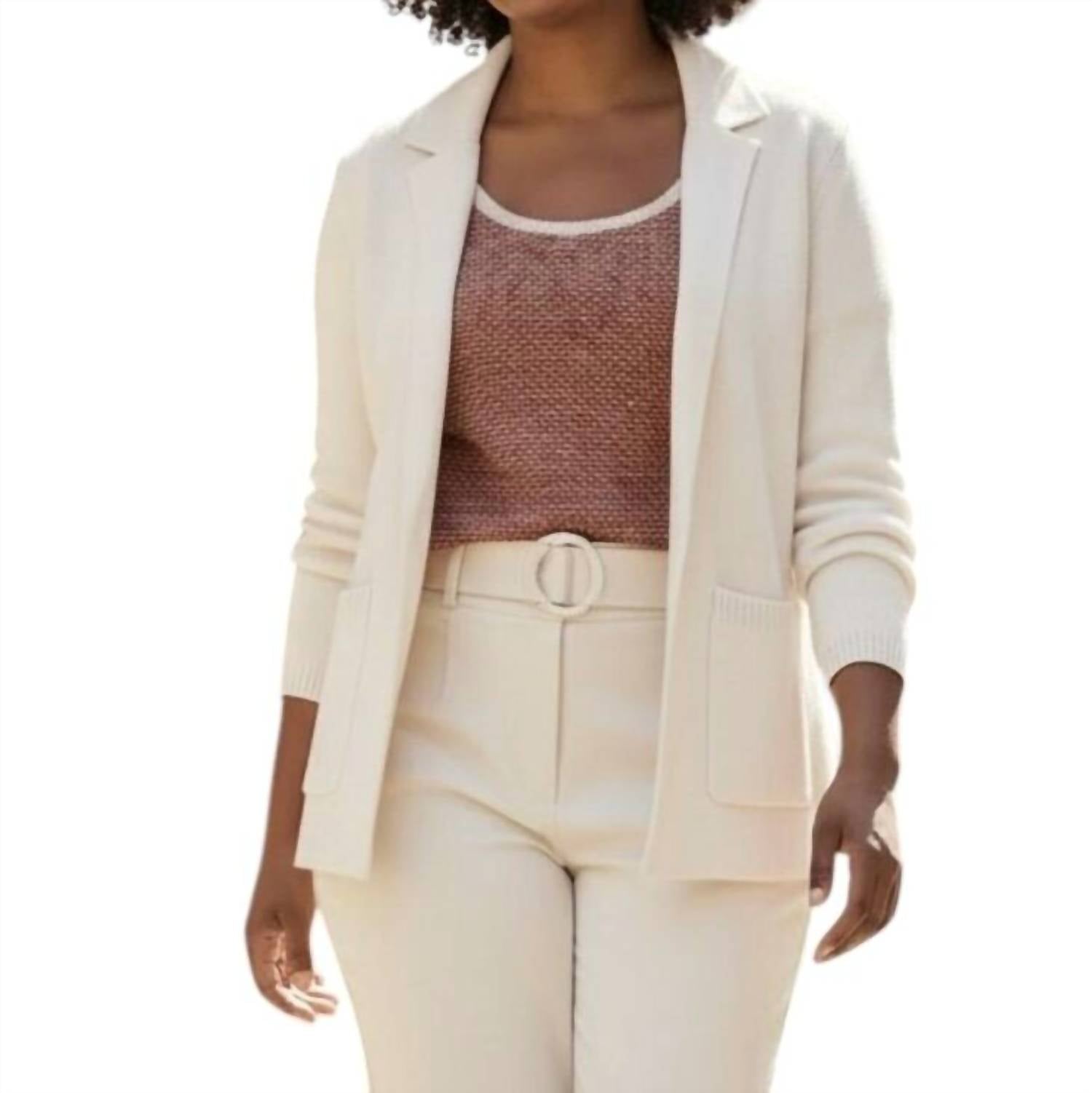L'Agence One Button Cotton Sweater With Collar in white - women's jacket
